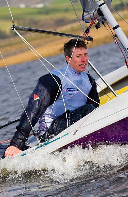 Olympic silver medallist Stuart Bithell sailing on Hollingworth Lake