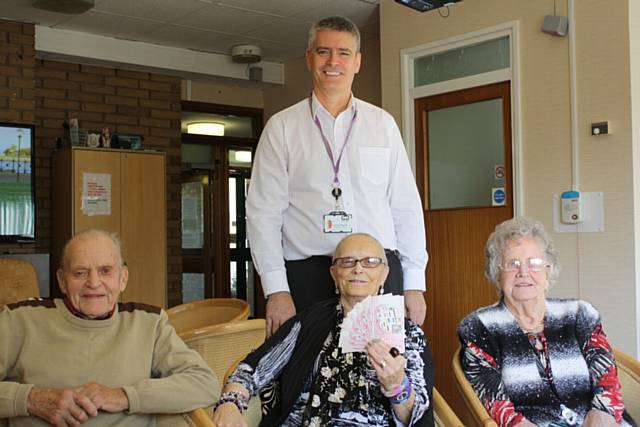 Annie Cooper with friends Tony Naylor, 90, and Amy Butterworth, 89, and RBH Engagement Officer Stephen Edwards