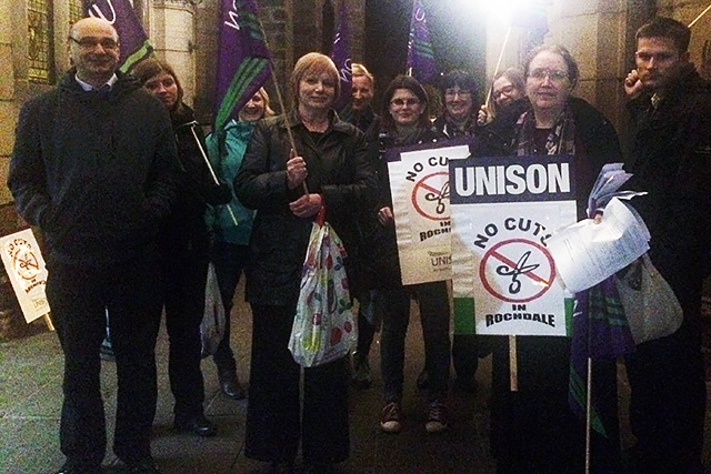 Unison protesters lobbying outside the town hall