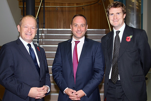 Simon Danczuk MP, Sixth Form Principal Julian Appleyard and Tristam Hunt MP, Shadow Secretary of State for Education