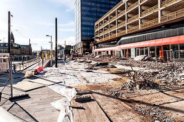 The demolition of the Black Box (the old municipal offices) and bus station is well under way