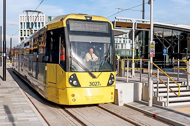 Metrolink tram in Rochdale town centre