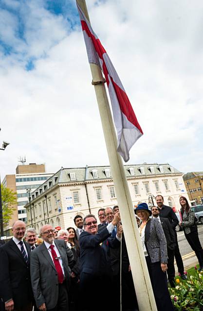 The flag of St George raised at the Town Hall