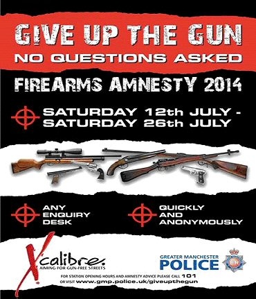 Greater Manchester Police are appealing for people to ‘Give up the Gun’ with a 2 week amnesty for the surrender of firearms and ammunition