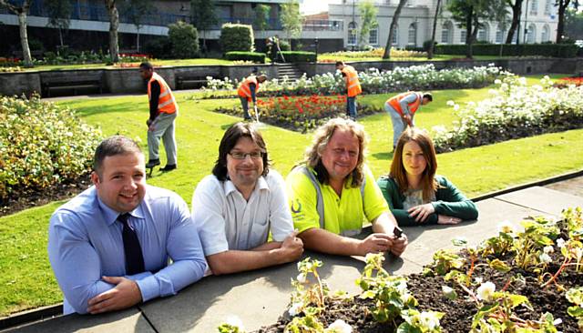 Kevin Harrison, Community Payback manager, Ian Trickett, Mike McMillan, and Manchester College's Sian Davies-Sheldon 