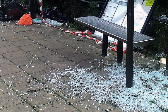 Littleborough bus stop smashed