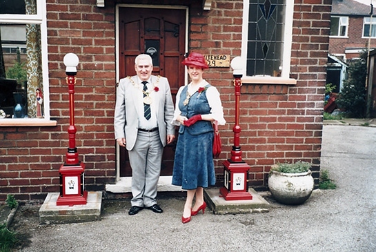 Mayoral lamps outside former Mayor of Rochdale Allan Whitehead's home