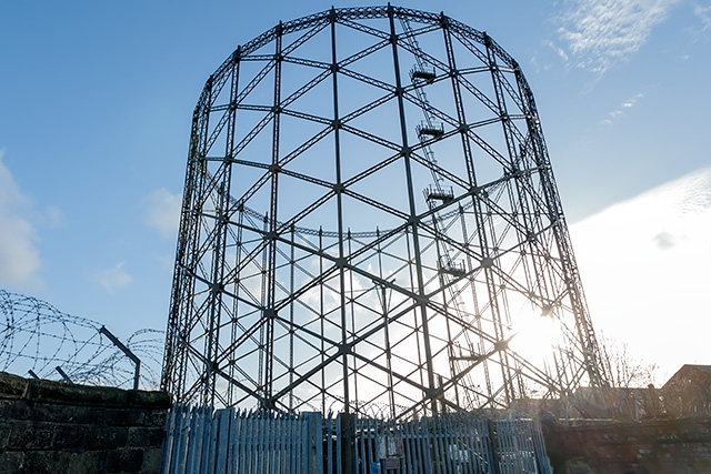 One of the remaining gas holder at former Rochdale Gasworks still to be dismantled