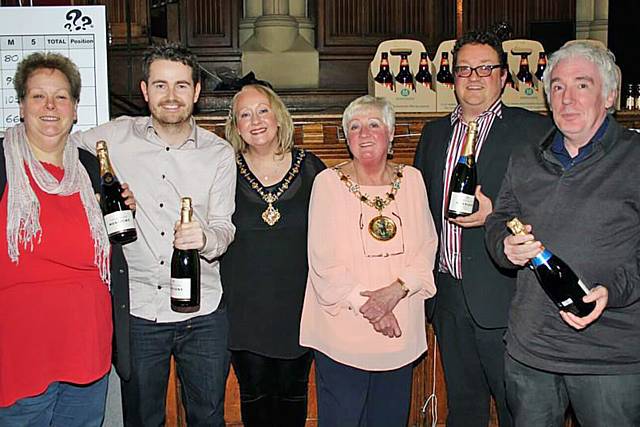 Borough’s Got Brains quiz night<br /> First place team Kelly's Heroes with Mayoress Beverley Place and Mayor Carol Wardle