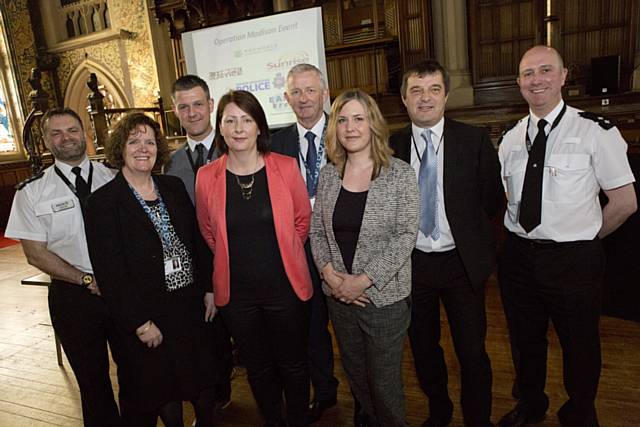 (L-R) Chief Inspector Chris Hill, GMP Rochdale; Gail Hopper, Director of Children’s Services at Rochdale Borough Council; PC Nathan McLean, GMP Rochdale; Jacqui Selby, Training & Marketing Development Worker at Early Break; Martin Murphy, Service Manager at The Sunrise Team; Kate Kennedy, Team Leader for The Children’s Society’s Rochdale MFH service; Andy Clough, Hope For Justice; Inspector Andy Riley, GMP Rochdale