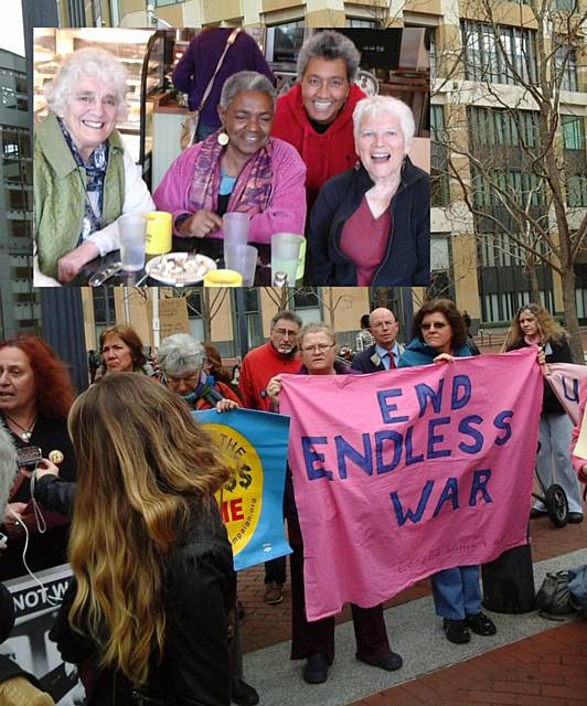 Rae Street with US peace campaigners in Oakland, California.