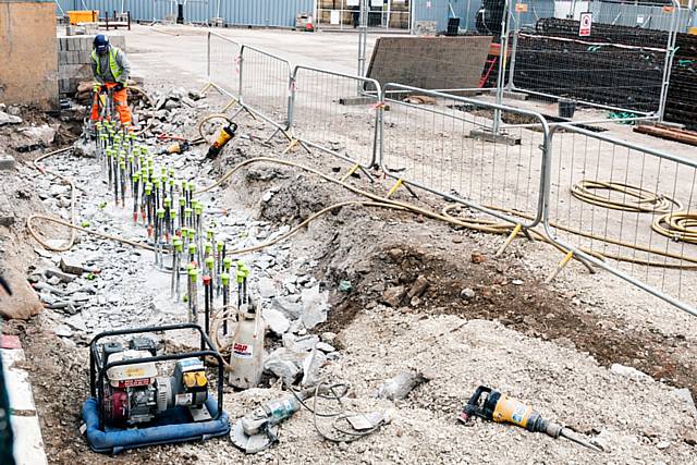 Work uncovering the River Roch