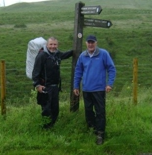 Roy Thronley (right) meets Nick Burton on his walk from Pendle to Parliament