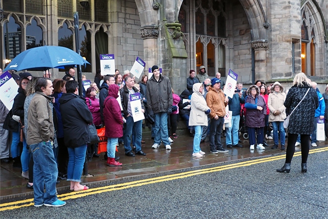 Protestors against remodelling adult supported living care outside Rochdale Town Hall