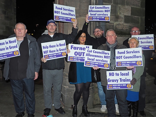 Protesters at Rochdale Town Hall