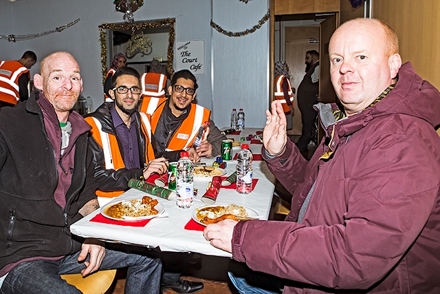 Homeless, refugees, asylum seekers and the needy enjoy a free Christmas meal courtesy of Rochdale Community Partnership and KYP