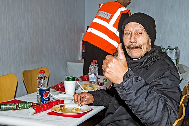 Homeless, refugees, asylum seekers and the needy enjoy a free Christmas meal courtesy of Rochdale Community Partnership and KYP