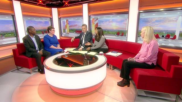 Mr and Mrs Brown-Lartey and Liz McInnes MP on BBC Breakfast News