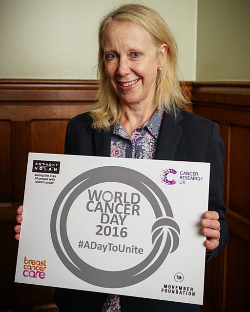 Liz McInnes gives support to World Cancer Day