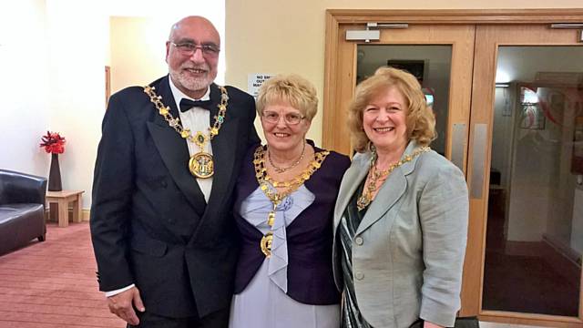 Mayor of Whitworth Lynda Barnes with the Mayor and Mayoress of Rochdale, Surinder and Cecile Biant