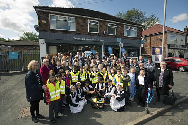 Children from Meanwood Primary School, dressed in Victorian costumes from the Rochdale Pioneers Museum, were among the guests of honour as Co-op food and funeral homes in Rochdale launched its new-look: Sophie Greenwood, Emily Gledhill, Jay Jay Rae, Shazil Tabassum, Junayd Hussain, Jessica Hodgkinson