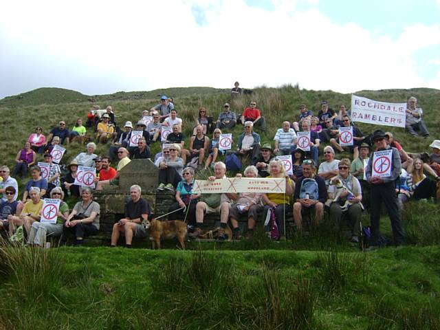 Rochdale Ramblers and other groups meet at Waughs Well to oppose the expansion of the Scout Moor Wind Farm