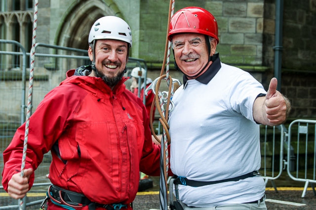 Feel Good Festival - Mayor Ray Dutton after his abseil down the Town Hall
