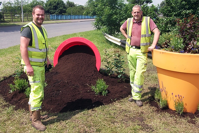 Oversized flowerpots at Junction 19