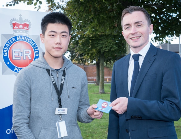 Changyu Yang, a GMP apprentice, with Councillor Sean Anstee