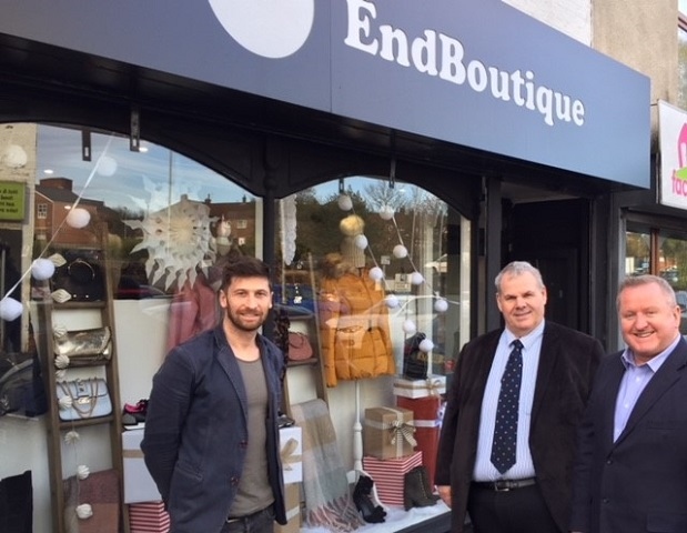 Todd Hayes, Council leader Richard Farnell and Mark Foxley outside the End Boutique 