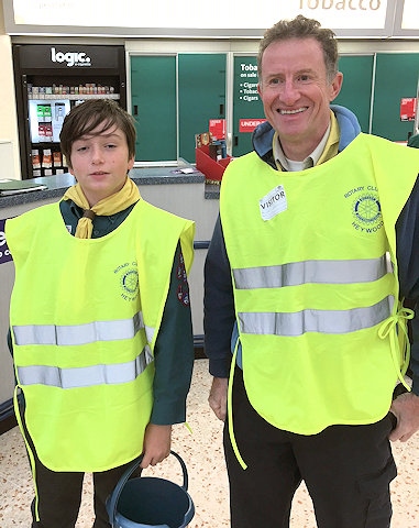 Rotary Club of Heywood and St Johns Scouts at the Morrison bag pack and bucket collection