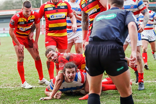 Rochdale Hornets v Dewsbury Rams - Samir Tahraoui scores a try for Hornets