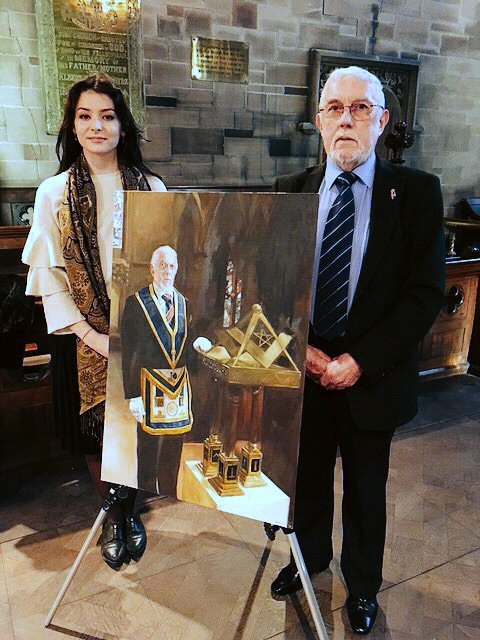 Alicia France with the portrait and Wbro Harvey Taylor in St Edmunds Church