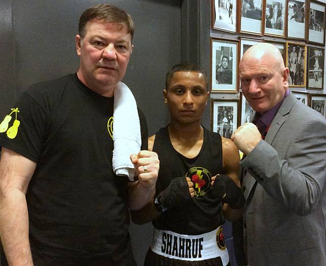 Steven Connellan, Shahruf Ali and former British Bantamweight and European and Commonwealth Featherweight Champion Billy Hardy 
