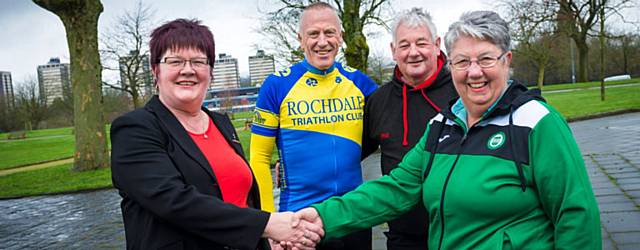 Councillor Janet Emsley with members of Rochdale Harriers, Middleton Harriers and Rochdale Triathlon Club 