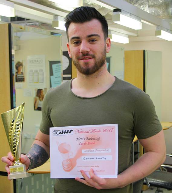 Cameron Connolly, first place at the Association of Hairdressers and Therapists National Finals 