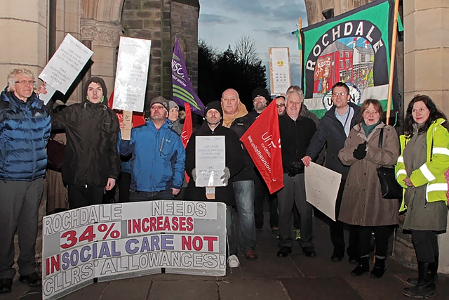 Protesters at Rochdale Town Hall