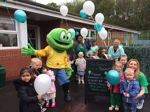 Toddlers at Willows Nursery in Rochdale get ready for their green balloon race