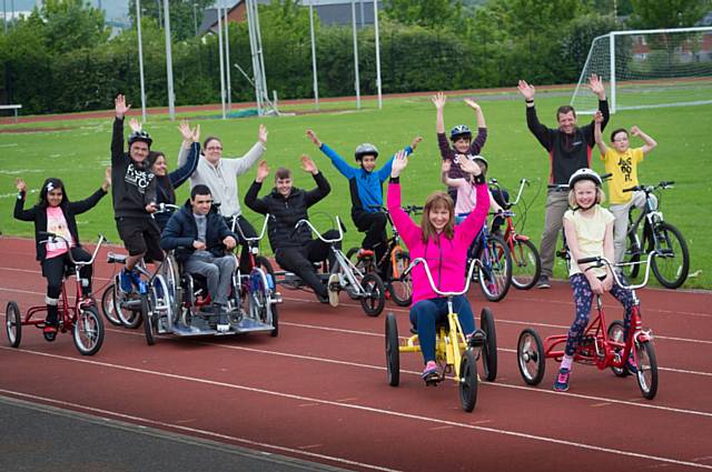 Cyclist Joanna Rowsell Shand MBE joined participants on a three wheeler, enjoying a lap around the track