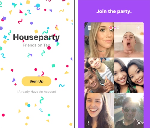 Screenshots from the Houseparty app