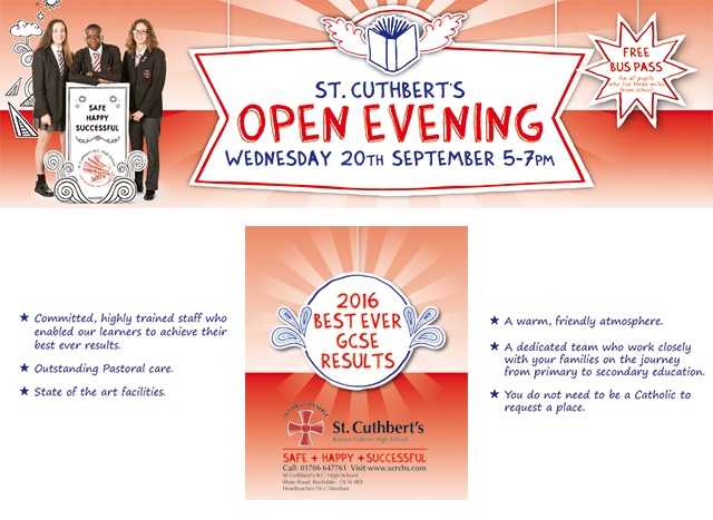St Cuthbert's Open Evening, Wednesday 20 September, 5pm-7pm.
