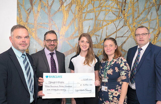 Martin Hirst (Barclays), Yianni Theodorou (Logic Wealth Planning), Sophie Ansley and Annie Moran (both Springhill Hospice) and Nathan Lewis (Logic Wealth Planning).