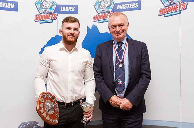 Lewis Hatton with Rochdale Hornets president Paul Ormerod