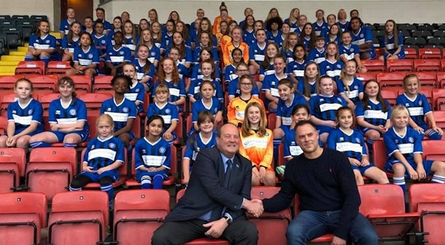 Rochdale AFC director David Bottomley with Jonathan Lumb from Jonathan James Lettings with Rochdale AFC Ladies teams