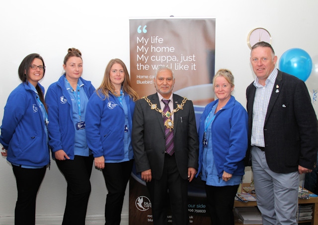 The Mayor with staff at Bluebird Care launch