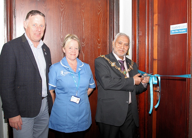 Owners John & Beryl Keogh with the Mayor at the launch of Bluebird Care