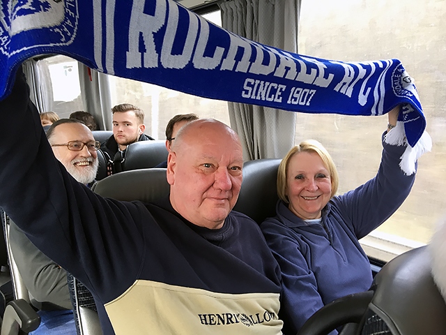 Rochdale supporters Alan Ashcroft and Ann Hudson on their way to Wembley