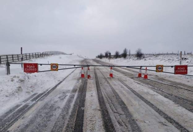 Snow, road closed