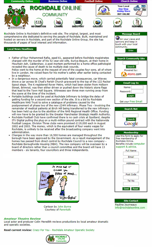 Screenshot of the Rochdale Online website back in 2001