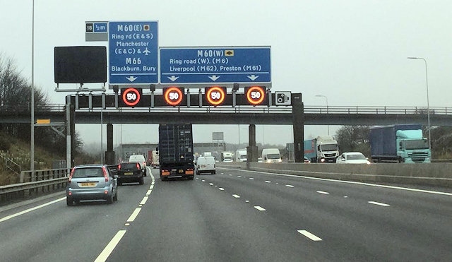 The M60 between junction 8 for Sale and junction 20 for the M62 at Rochdale is a smart motorway